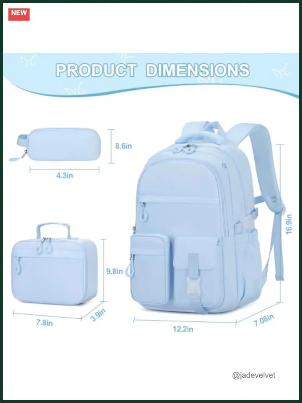 3-Piece Girls Backpack Set with Lunch Bag & Pencil Case